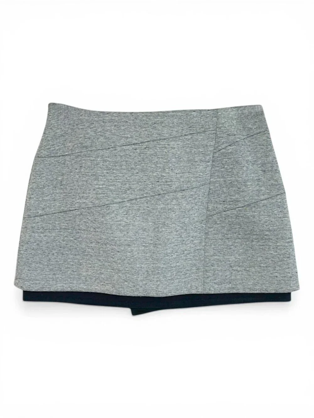Intermix Heather Gray Black Diagonal Zipper Layered Asymmetric Mini Skirt New S